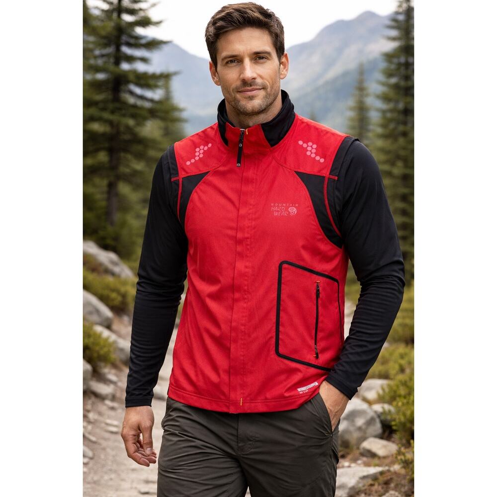 Mountain Hardwear Men's Windstopper Vest Red Black Reflective Zipped Pockets L